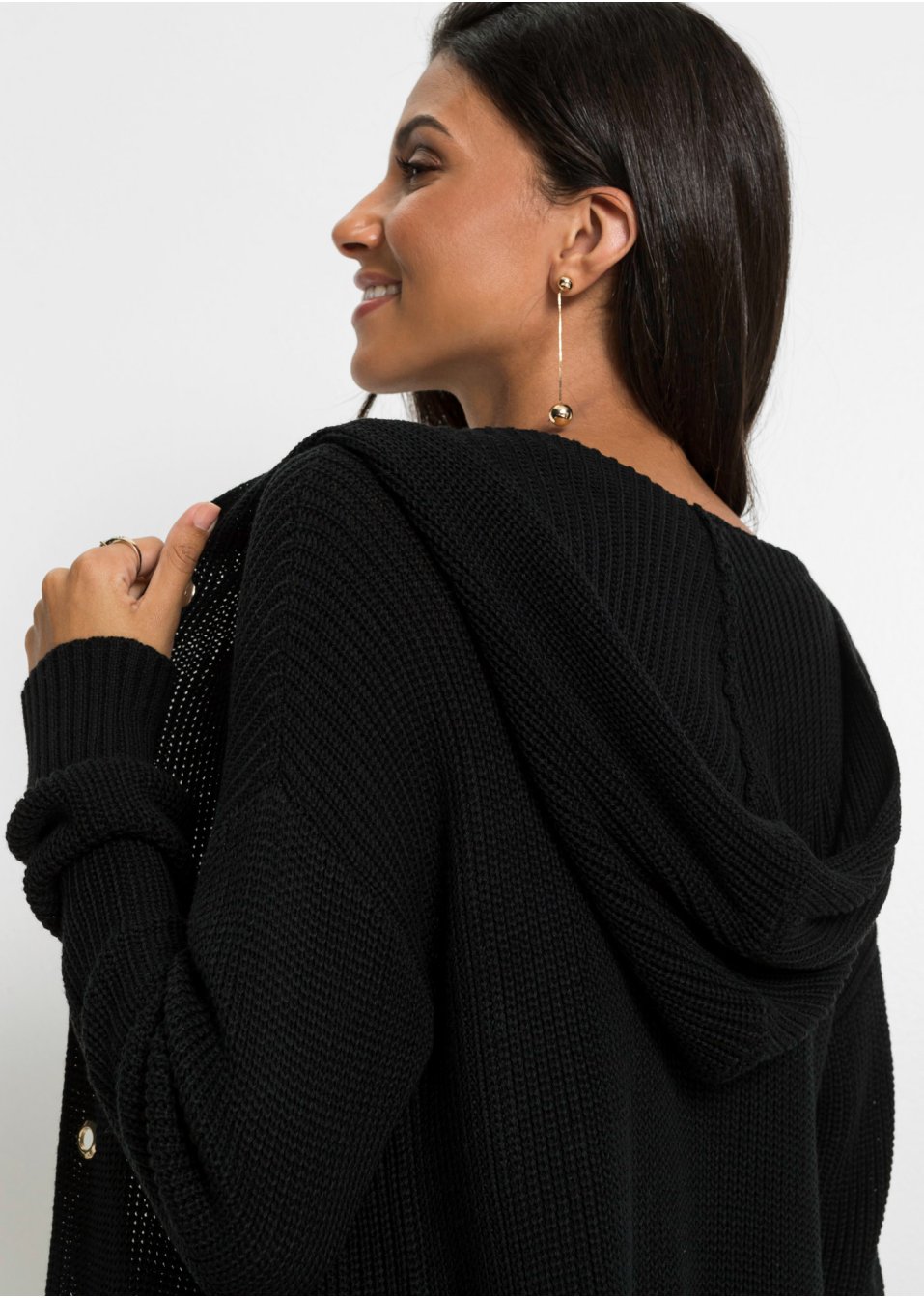 Gilet long en maille à capuche