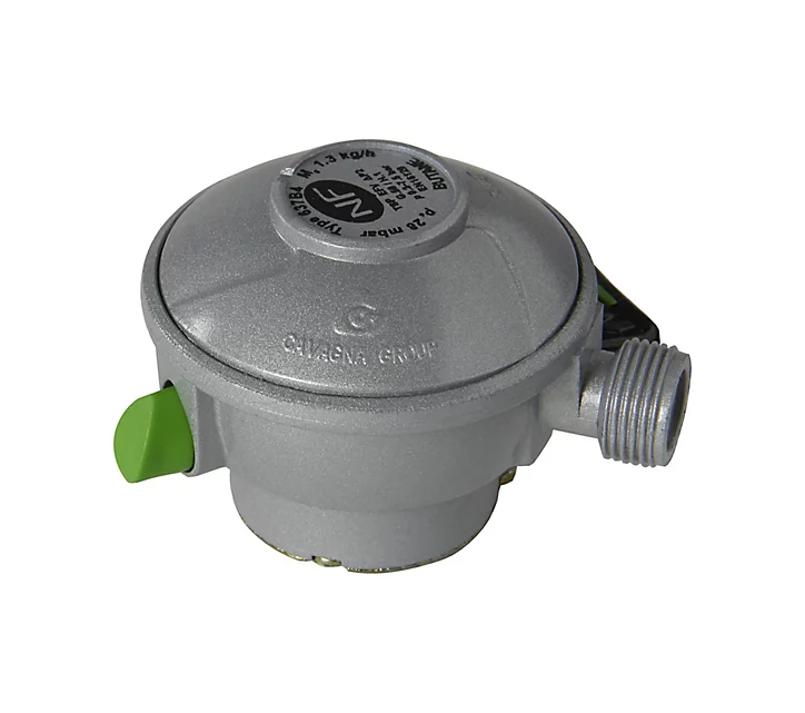 Détendeur sécurité Quick On pour bouteille butane 6-10 kg, ø27 mm, 1.3 kg/h - 28 mb