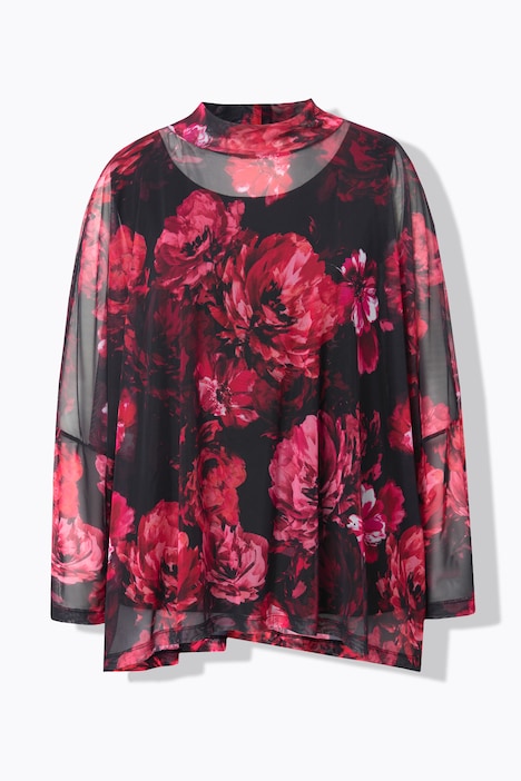 Mesh-Bluse, oversized, Muster, blickdichtes Top