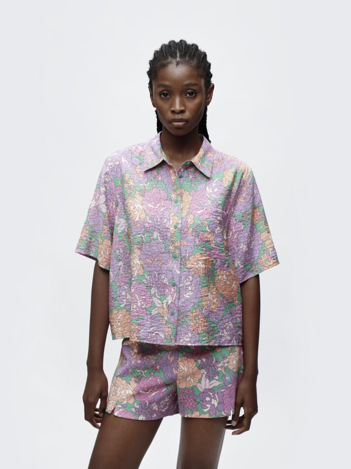 Camisa fluida de manga curta - Verde Água