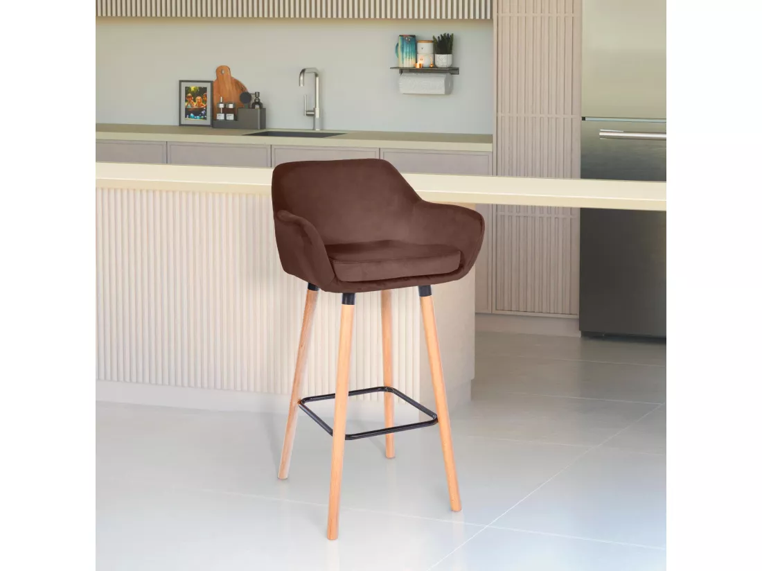 Lot de 2 Tabouret de bar - Velours - Café - Grant