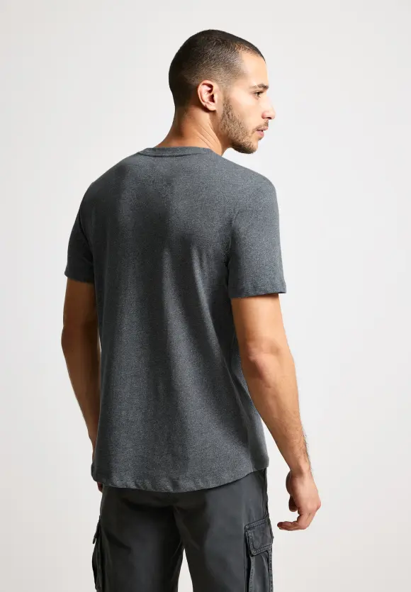 Long T-Shirt mit Brusttasche - steel grey melange