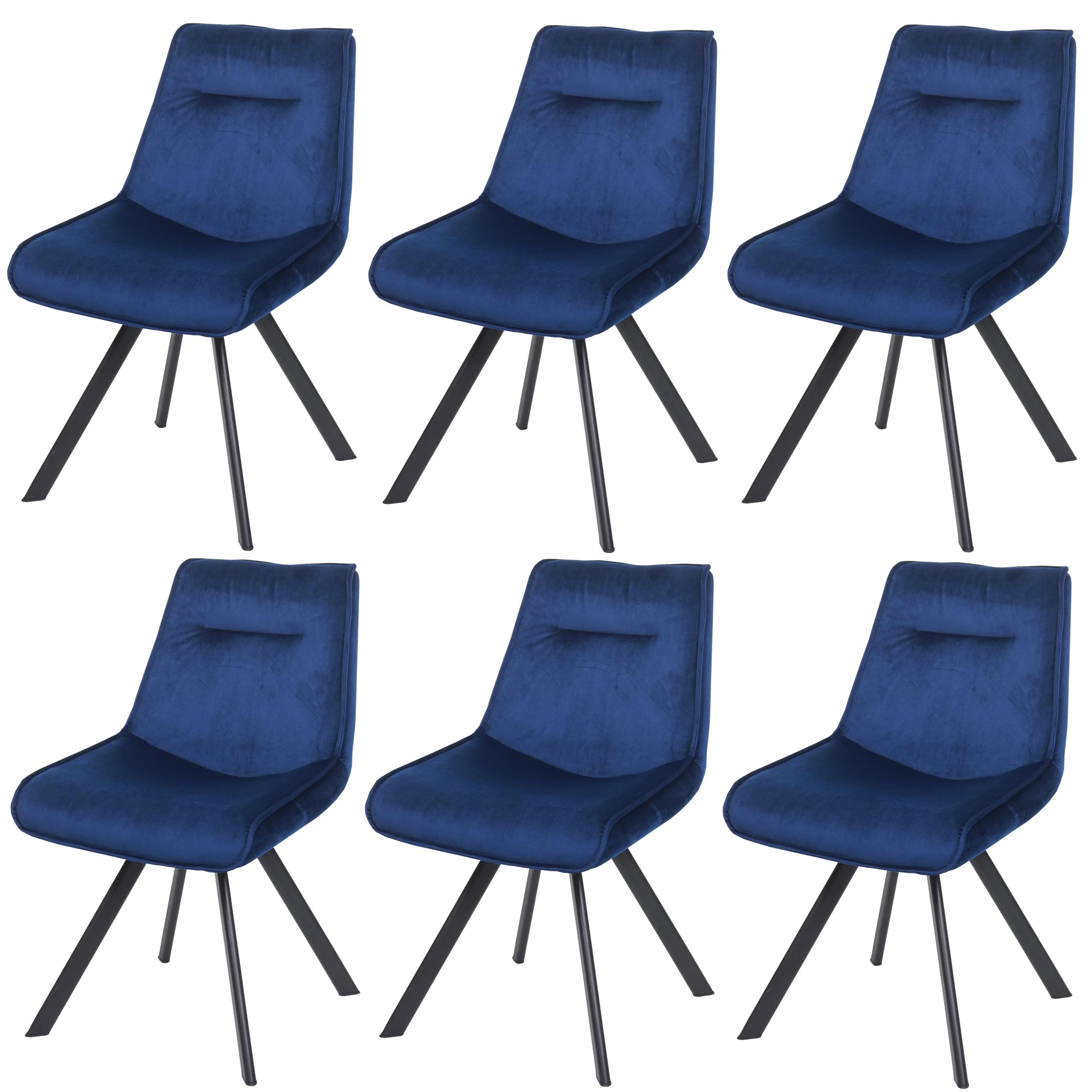 6er-Set Esszimmerstuhl MCW-K24, Polsterstuhl Küchenstuhl Lehnstuhl Stuhl, Metall Samt ~ blau