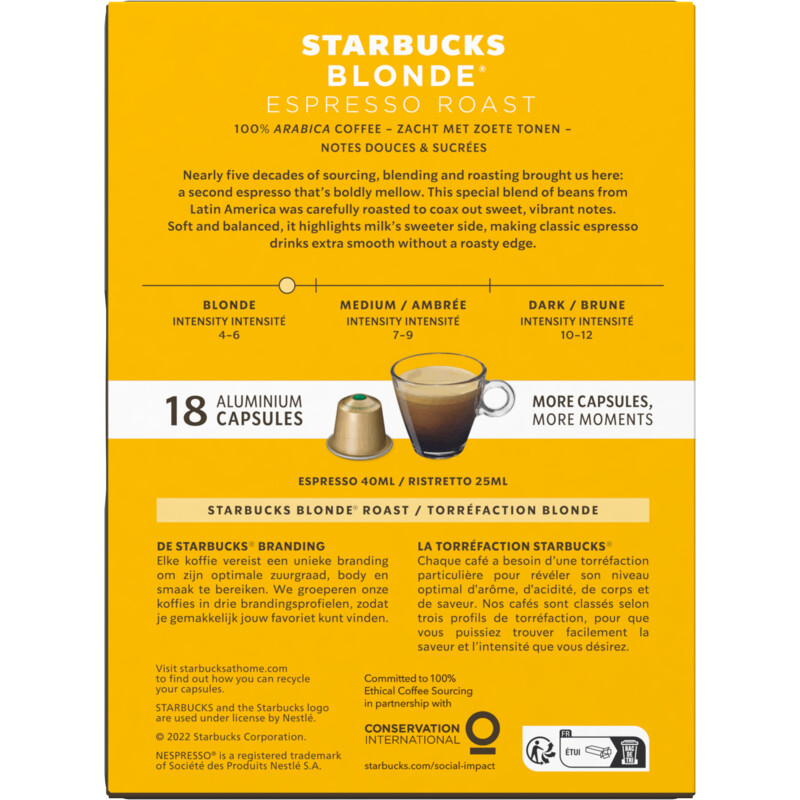 Starbucks Nespresso blonde espresso roast capsules