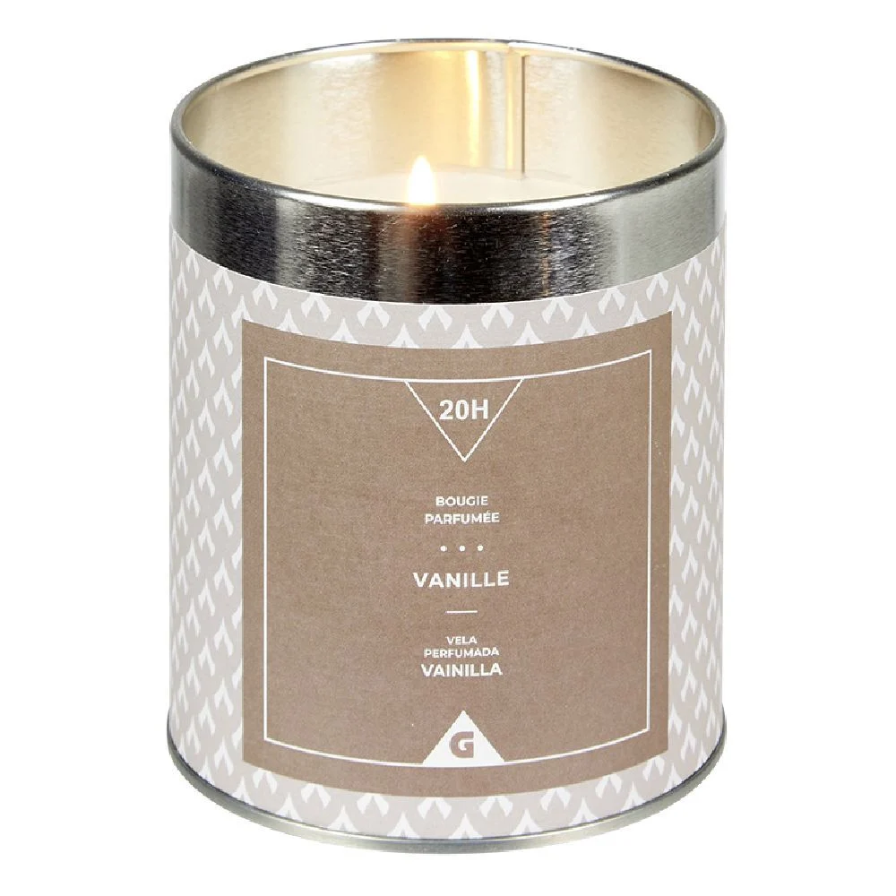 Bougie parfumée dans pot en métal senteur vanille