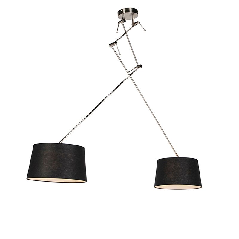 Hanglamp staal met linnen kappen zwart 35 cm 2-licht - Blitz