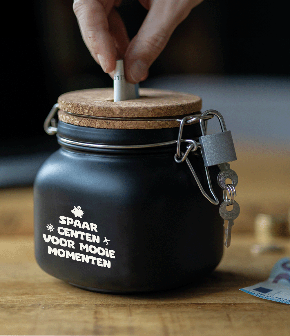 Zwarte Spaarpot Mooie Momenten 12,5cm