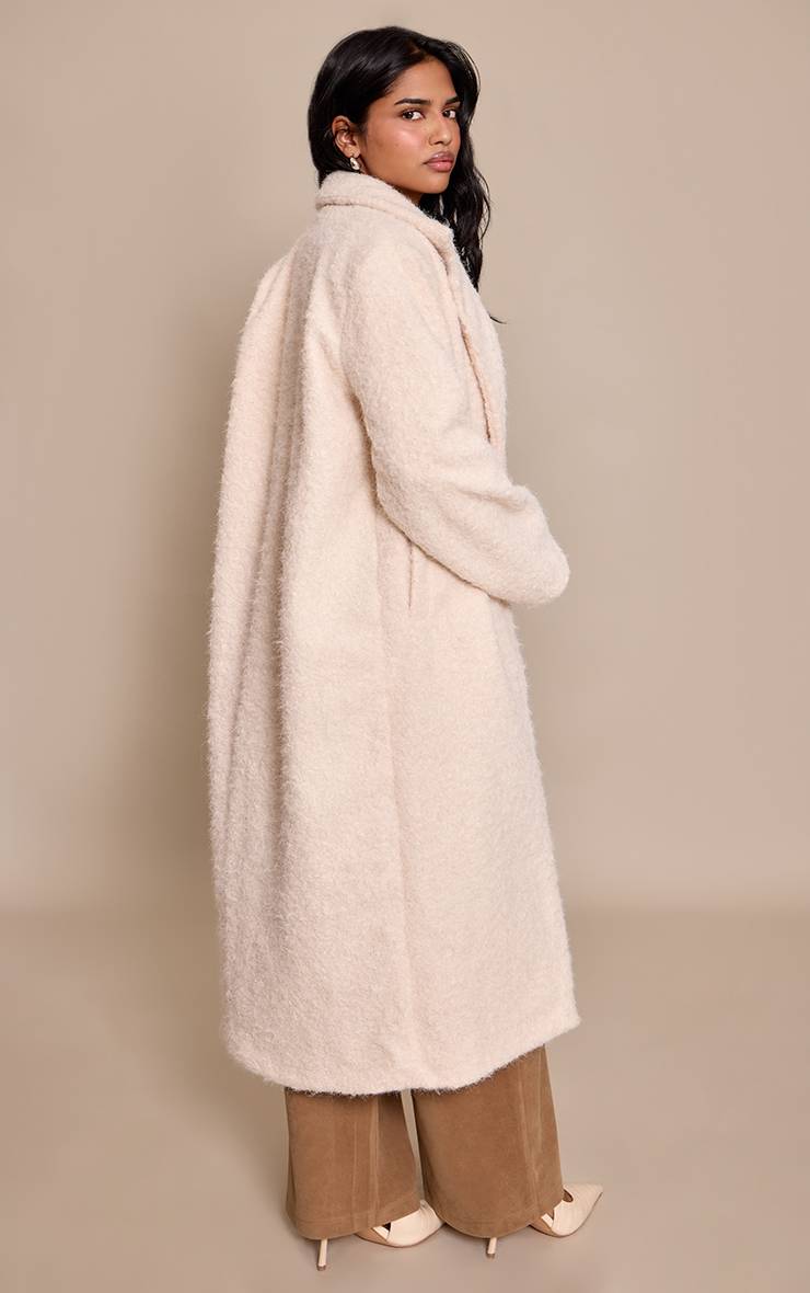 Crème Manteau Long Boutonné En Synthétique Petite Taille