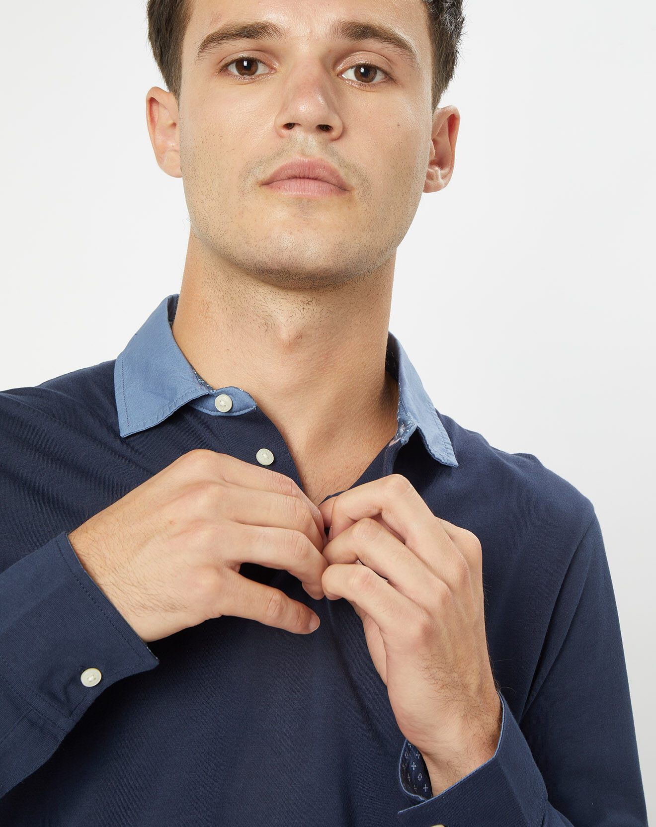 Hackett London Polo Slim Fit Col Chambray bleu marine