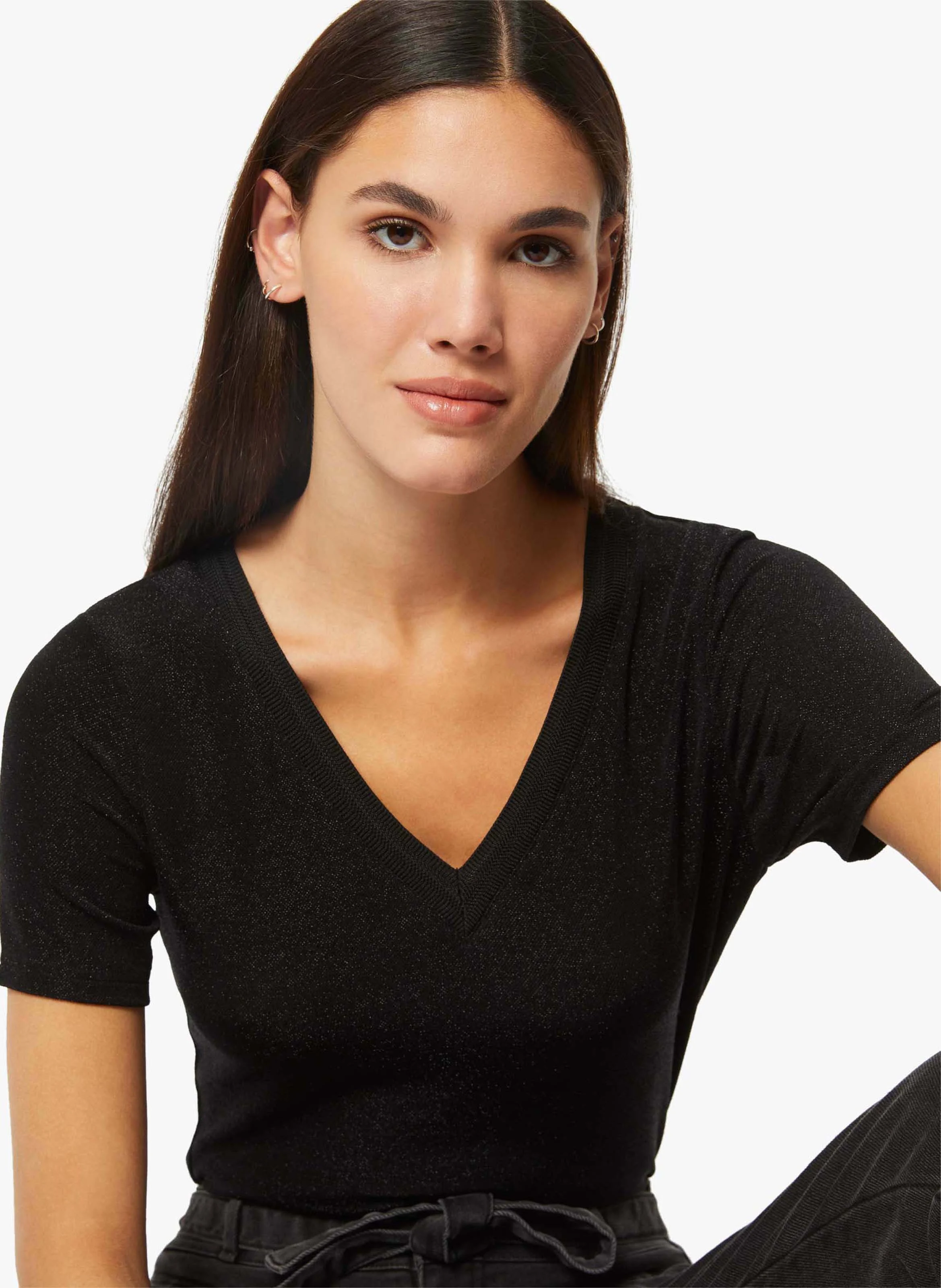 DIWI - Tee-shirt col V métallisé | Noir