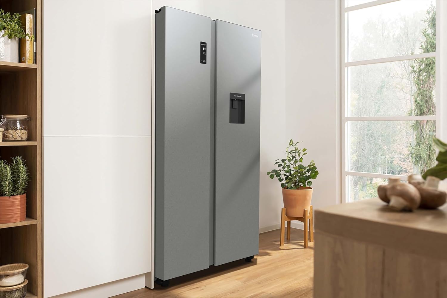 Gorenje NRR 9185 EAXLWD Side by Side Kühl-Gefrierkombination, Made in Europe, EEK E, NoFrostPlus, Inverter-Kompressor, Crisp Zone, ConvertActive Zone, FastFreeze, 178,6 cm, Edelstahl