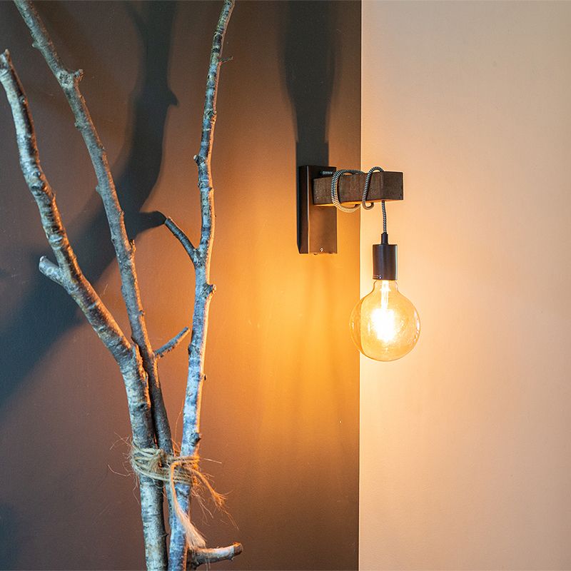 Smart industriële wandlamp zwart met hout incl. wifi G95 - Gallow