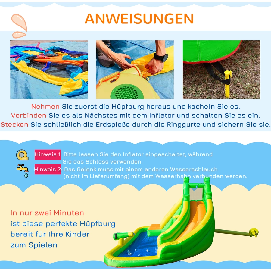 Outsunny Hüpfburg mit einer Pumpe bunt