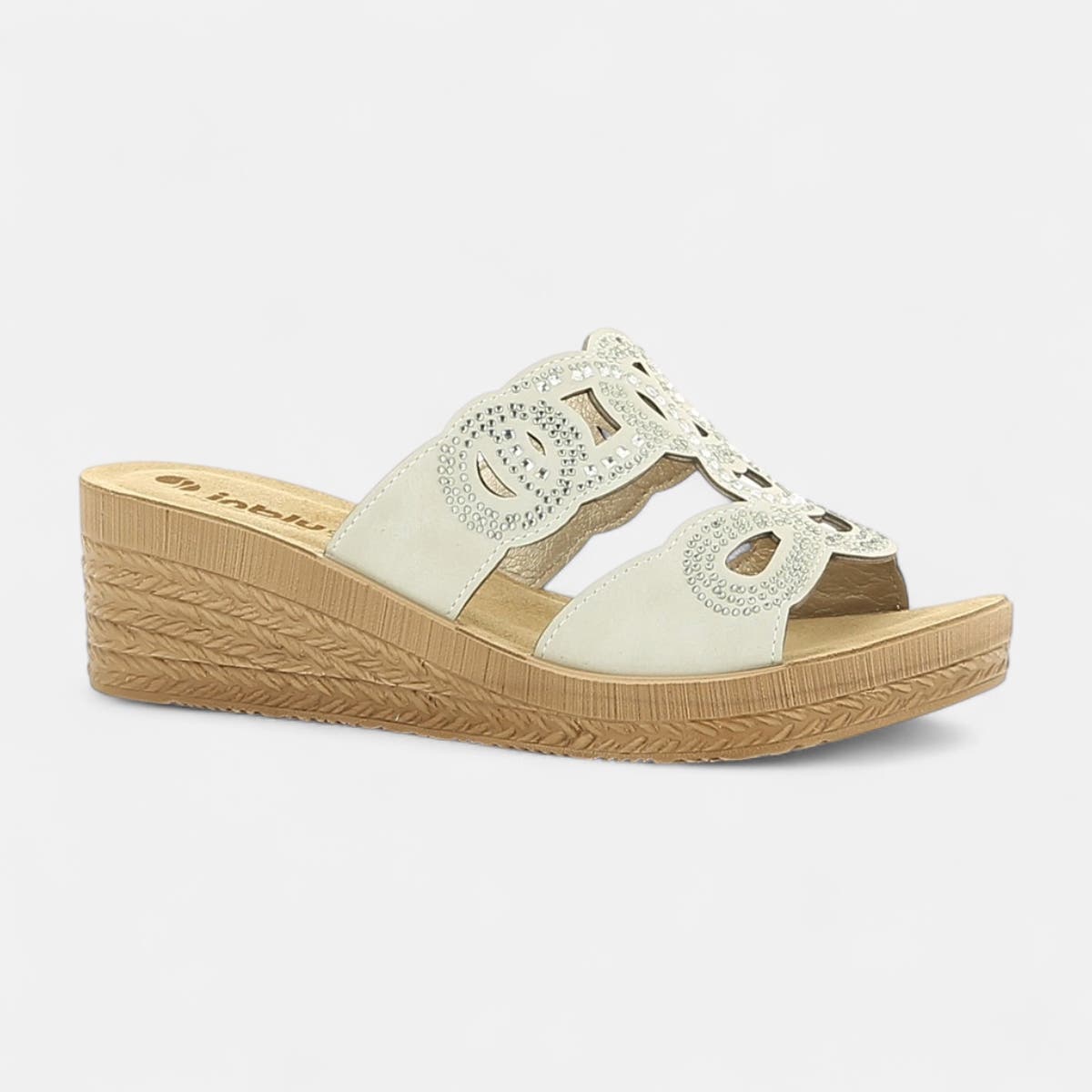 Mules à talon compensé Femme beige