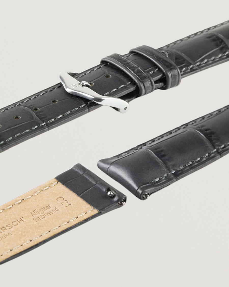 HIRSCH Duke Embossed Leather Watch Strap Grey