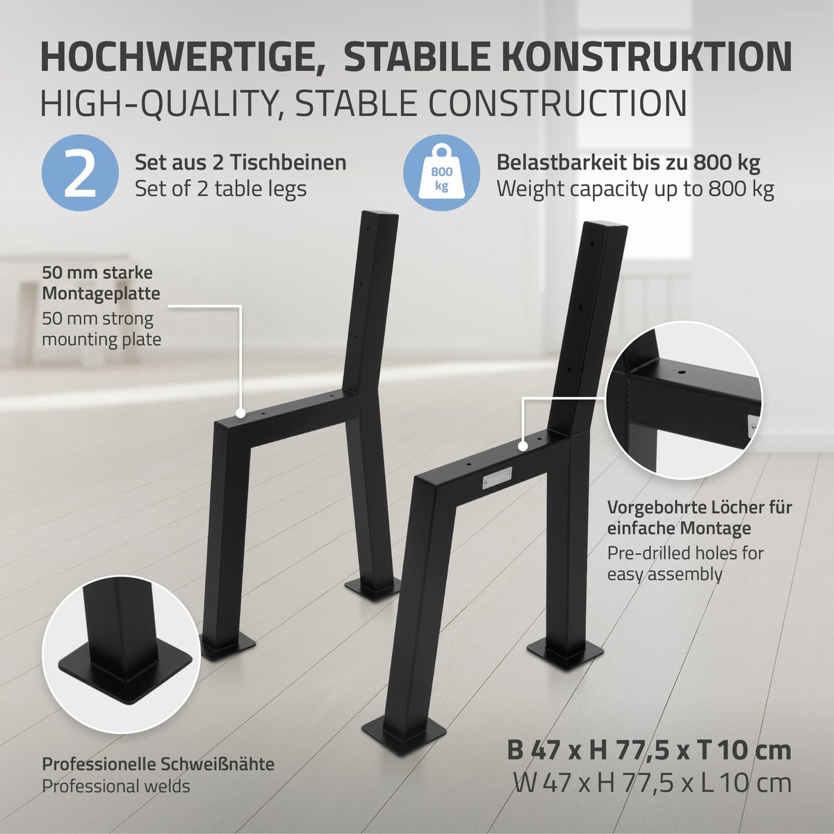 ML-Design 2-delige bankpoten, H-vorm, 47x77,5cm, zwart, van staal, stabiel, weerbestendig, roestvrij, metalen bankframe met rugleuning voor buitengebruik, DIY tuinbank, bankpoten, bankpoten, parkbank, zitbank