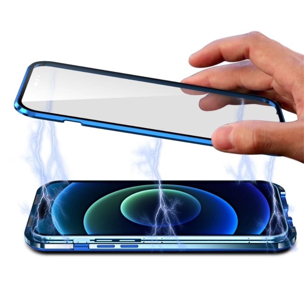 iPhone 12 Pro Magnetische Alu Schutzhülle mit Panzer Glas Backcover   Display- / Kameraglasschutz (Magnet-Technologie) - Silber