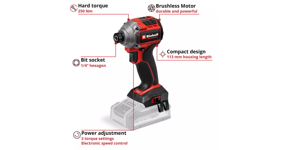 EINHELLProfessional Accu Slagschroefmachine TP-CI 18/250-C Li BL slagmoersleutel  (Rood/zwart, Accu en oplader niet inbegrepen)