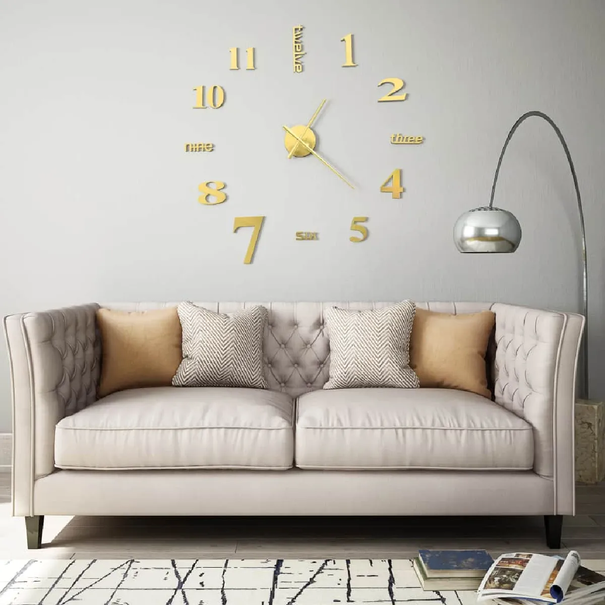 Decoshop26 Horloge murale 3D XXL Doré 100 cm