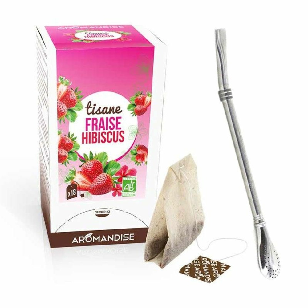 Tisane fraise et hibiscus biologique 20 sachets + paille inox avec filtre