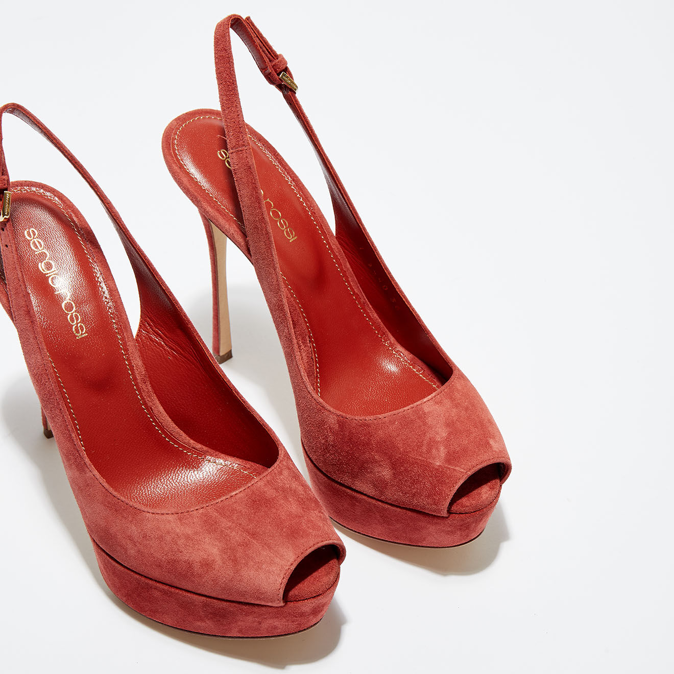 Sergio Rossi Slingbacks en Velours de Cuir Vit open-toe goyave Talon 12 cm