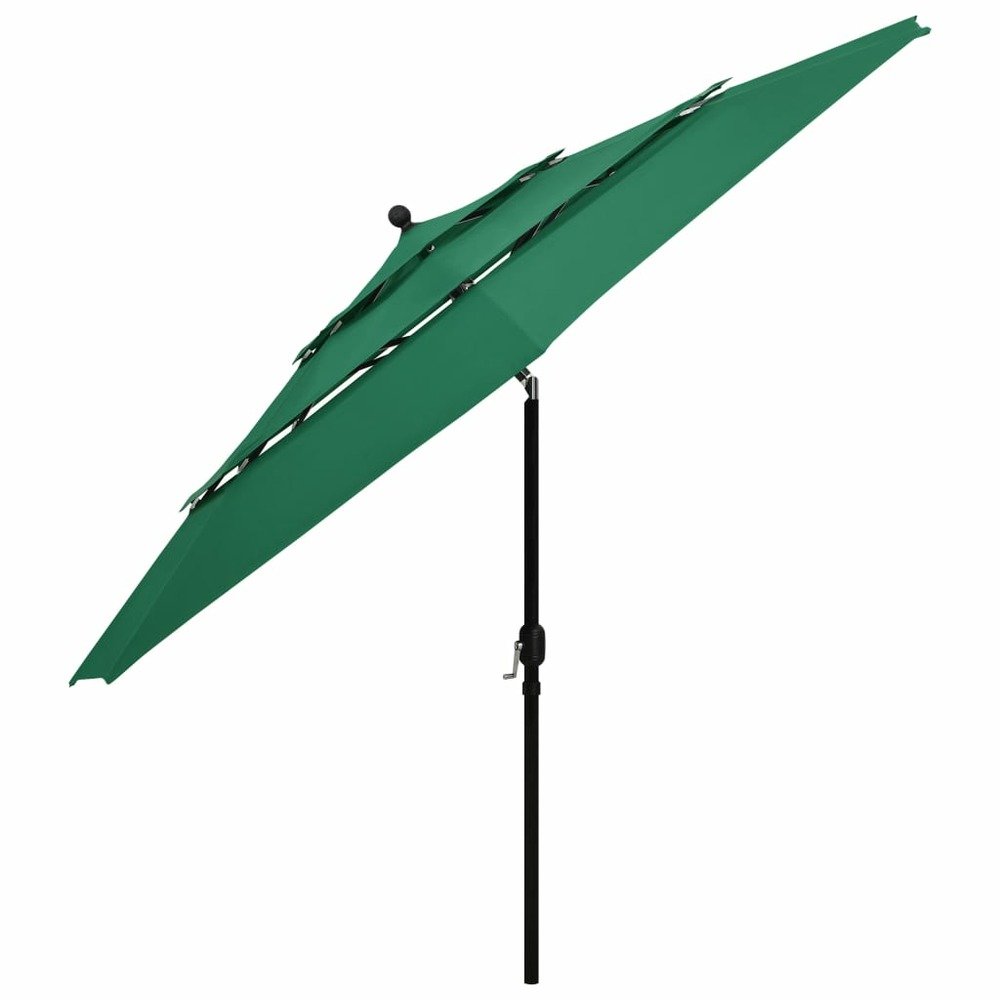 Parasol mobilier de jardin à 3 niveau x avec mât en aluminium 3,5 m vert