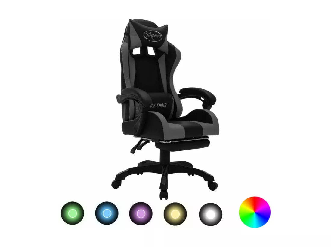 Fauteuil de jeux vidéo avec LED RVB Gris et noir Similicuir