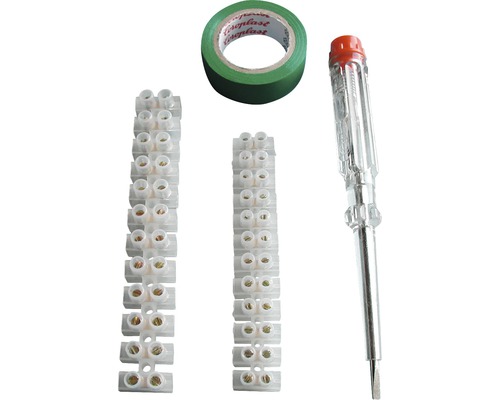 Installatieset (4 stuks): 1x spanningstester, 2x aansluitklemmen, 1x Coroplast