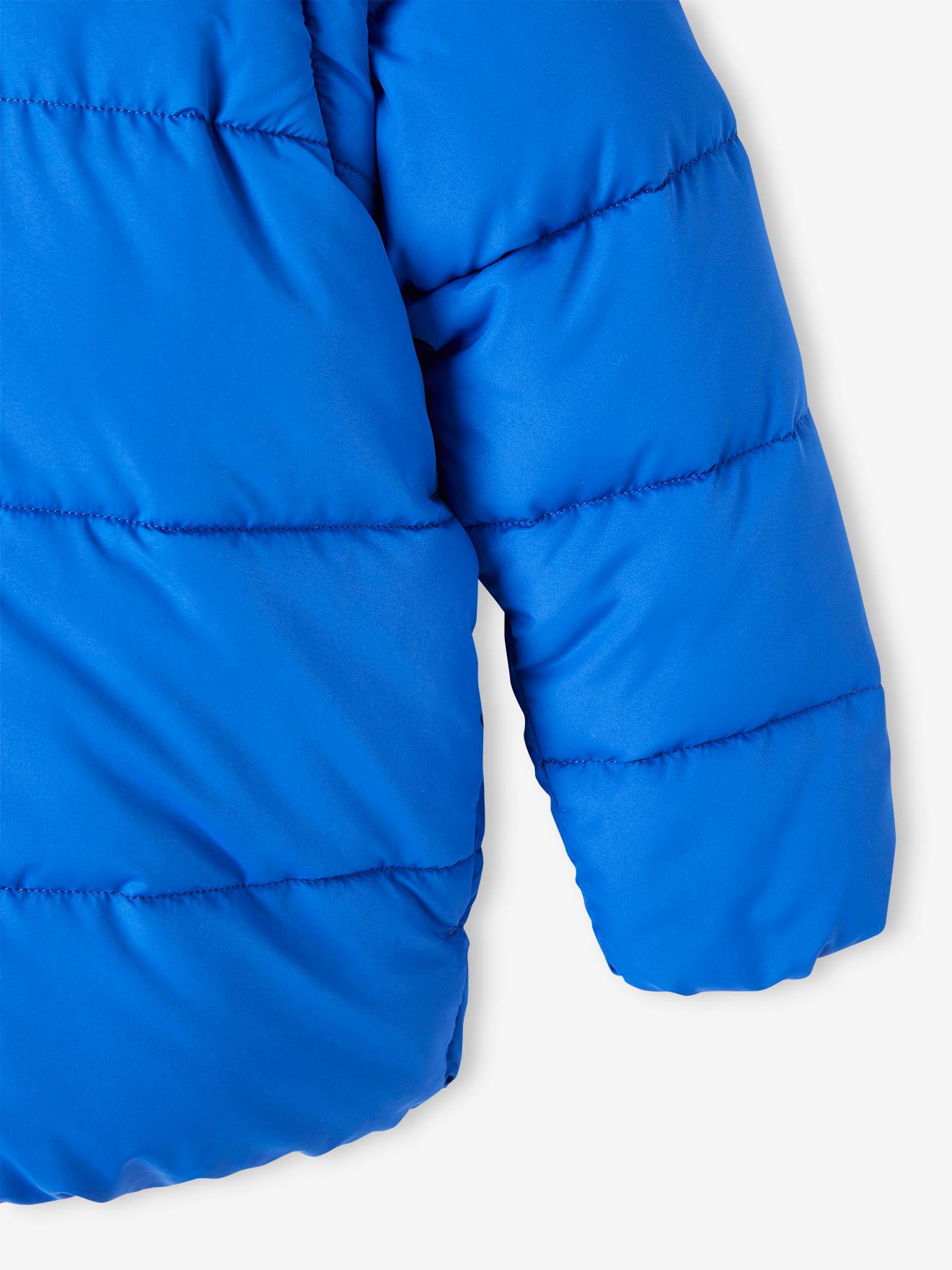 Jaqueta acolchoada com capuz, mangas removíveis e forro de lã para meninos, azul escuro