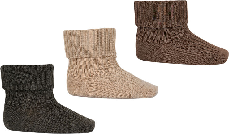 mpKids Wool rib baby socks - 3-pack Camel melange