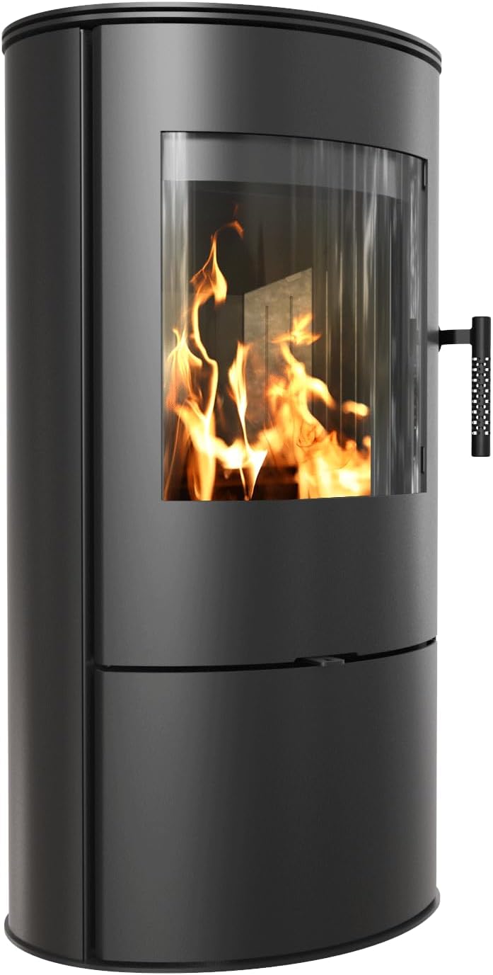 KRATKI Kaminofen aus Stahl Rollo bereit Satz Ø 150 7 kW mit Raumluftunabhängig, Blass Verkleidung, freistehend, BImSchV 2, Staubauslass, 150 mm, EEK A Kaminofen HKI