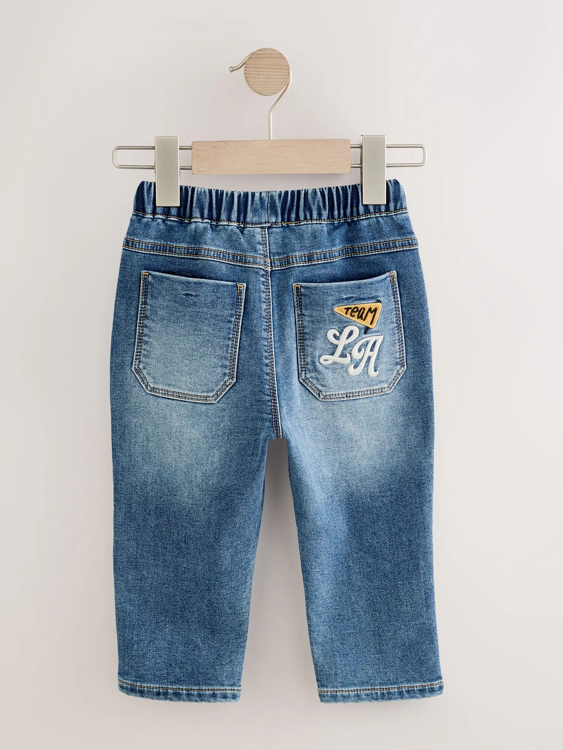 Middenblauwe Varsity - Jeans met elastische taille (3mnd-7jr)