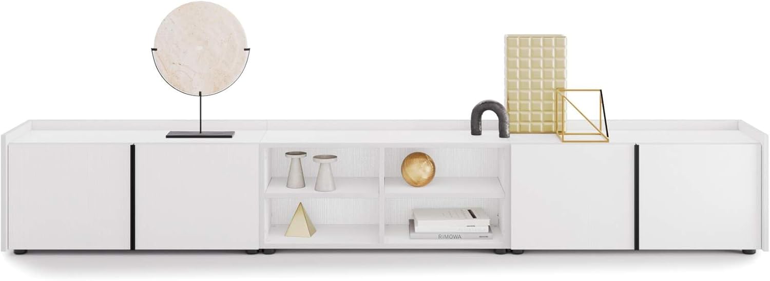 MOBILI FIVER, Lowboard Romina (273,6x36x44 cm), 4 Türen, Esche Weiß, Made In Italy