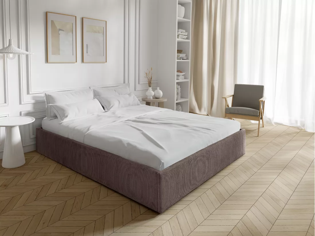 Sommier coffre 180 x 200 cm en velours côtelé - Marron - PONTOS de YSMÉE