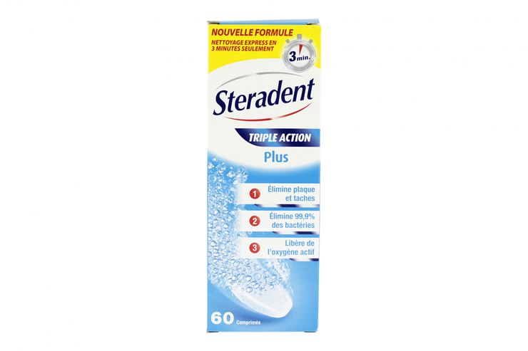 Stéradent triple action plus 60 comprimés