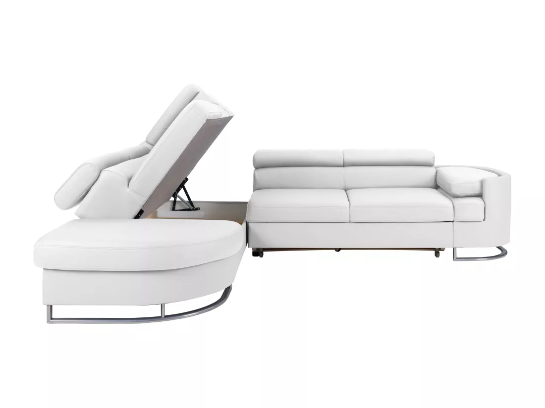 Canapé d'angle gauche convertible en simili blanc MYSEN II