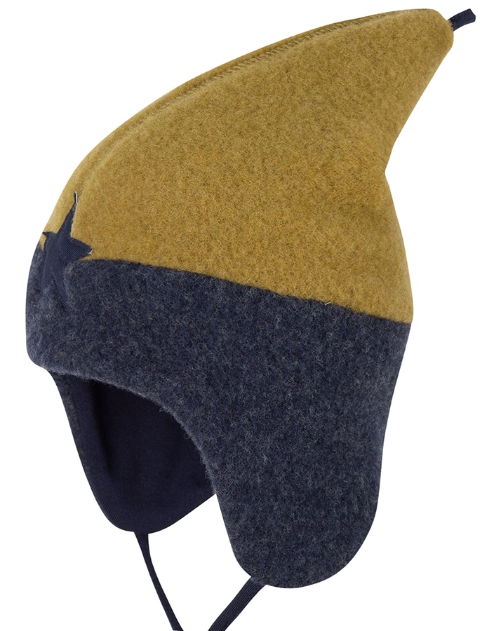 Wollfleece-Zipfelmütze DUO STAR in marine