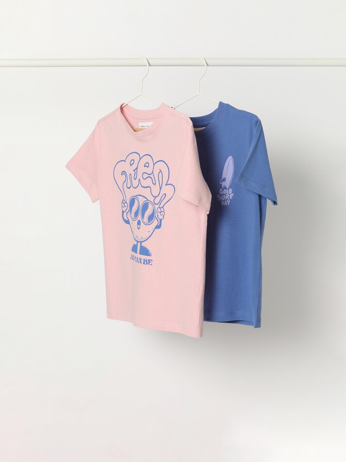 Pacote com 2 camisetas estampadas - Rosa Fluorescente