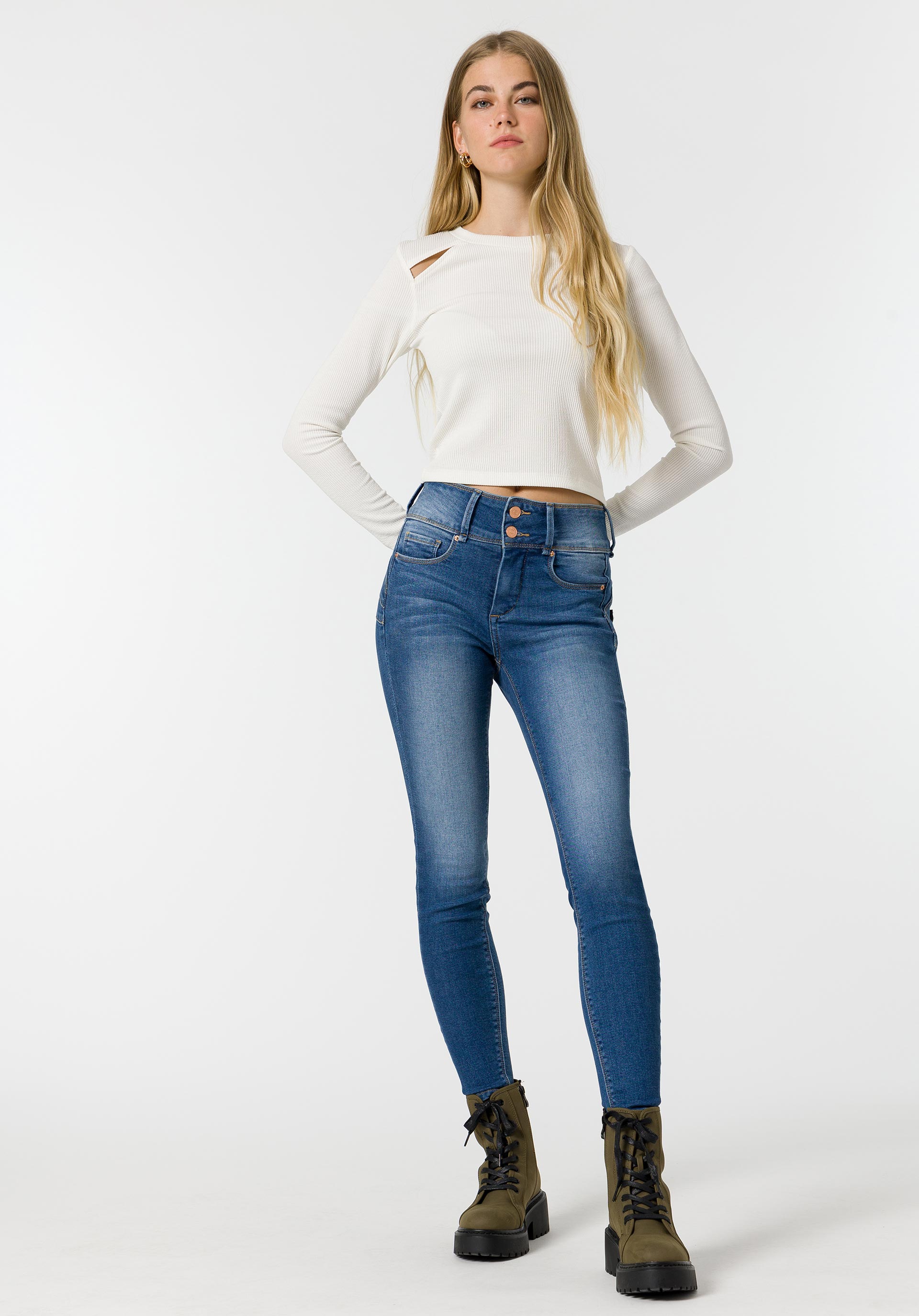Jeans Double-up Skinny Cintura Alta Térmicos