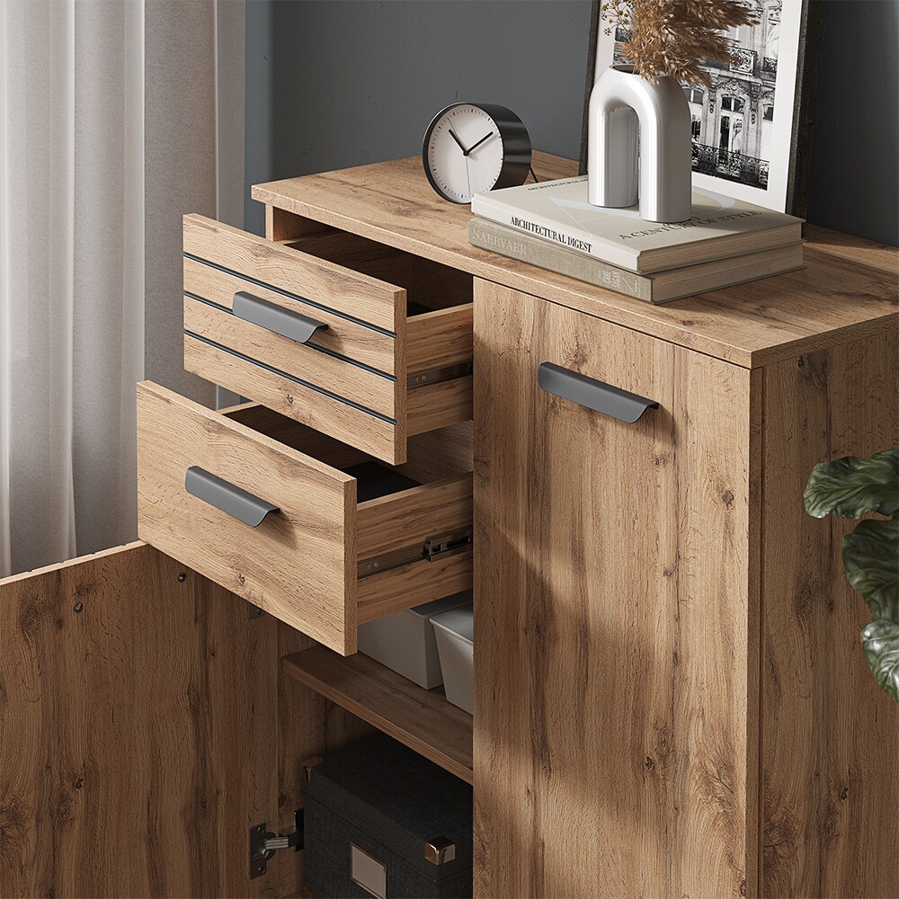 Vicco Kommode Mehrzweckschrank Universalschrank Amber Eiche 80x100 cm modern Wohnzimmer Schrank Flurschrank Schlafzimmerschrank Ablage Schrankschublade Schranktür Schrankfach Aufbewahrung