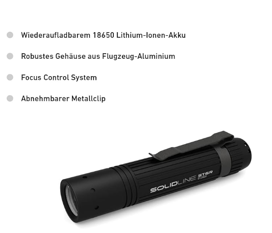 900LM Solidline ST6R Aluminium USB Taschenlampe IP54 (91.502212) - Schwarz