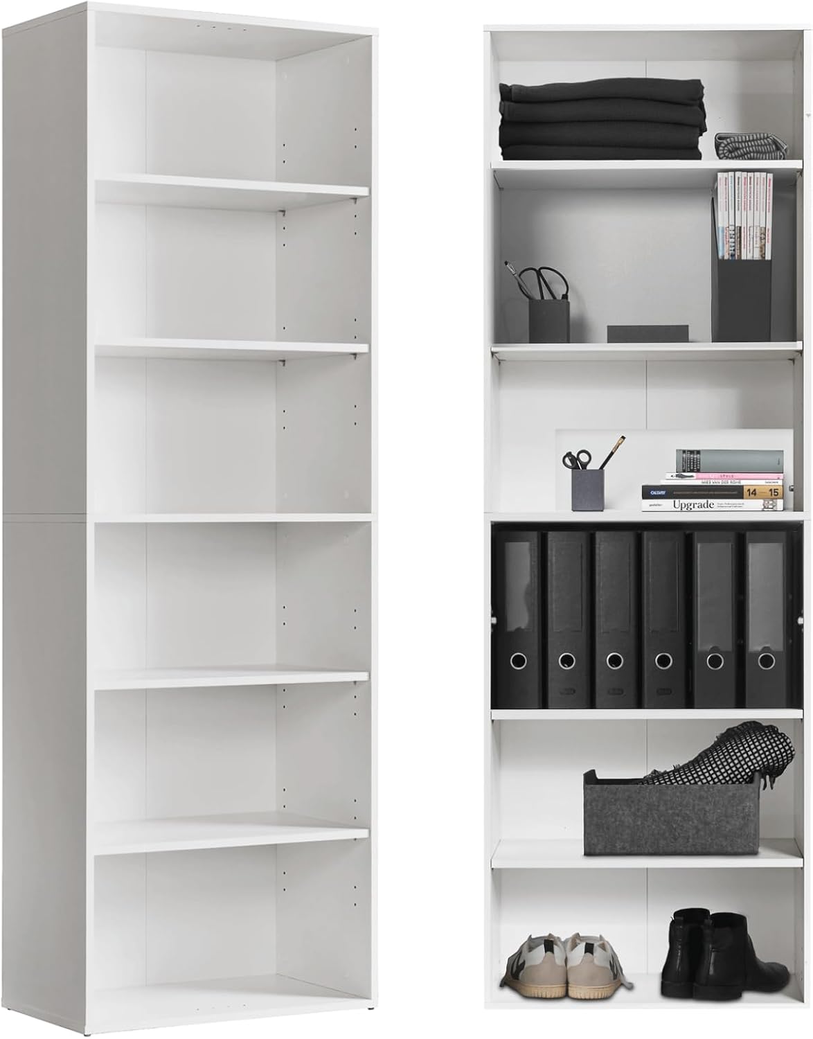 mokebo® Bücherregal weiß aus Holz 'Der Bücherwurm', Schuhregal, Holzregal, Aktenregal Standregal fürs Wohnzimmer, Büro, Kinderzimmer, Regal groß für die Wand mit viel Stauraum, 60cm Breite