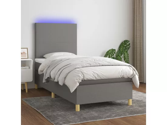 Sommier tapissier avec matelas et LED Gris foncé 90x190cm Tissu