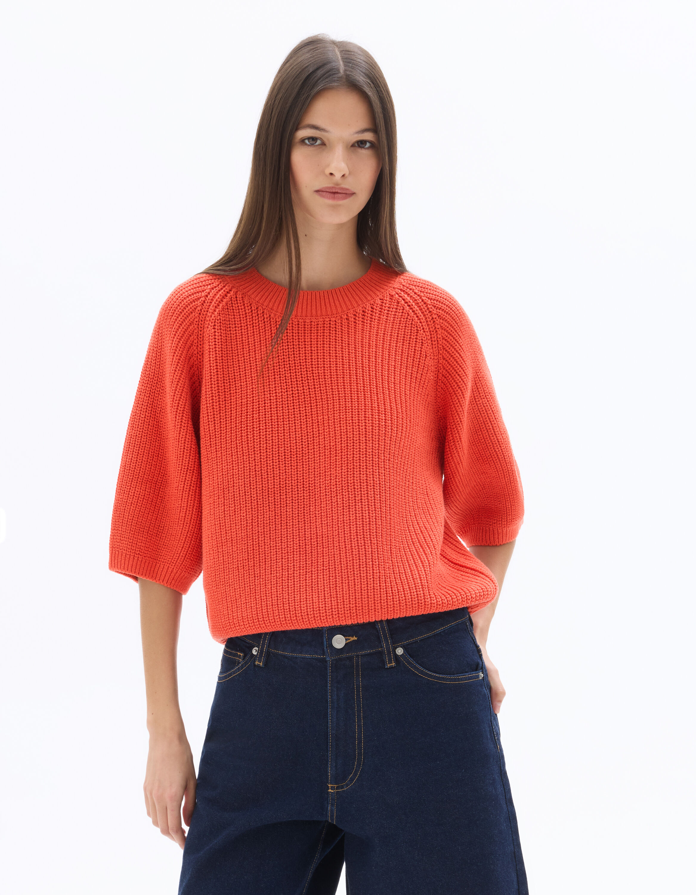 Pull oversize manches 3/4 - rouge