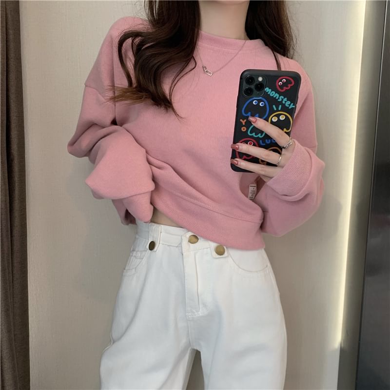 Shinsei - Effen cropped sweatshirt met ronde hals