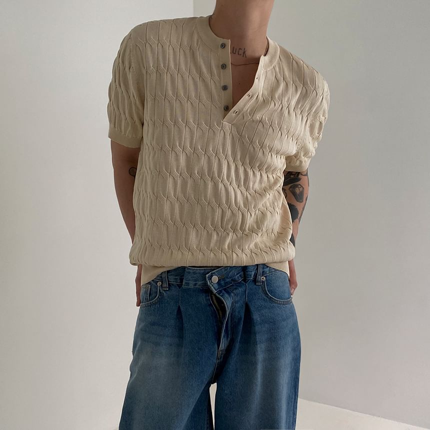 GRAYCIOUS - Henley-top met kabelmotief en elleboogmouwen