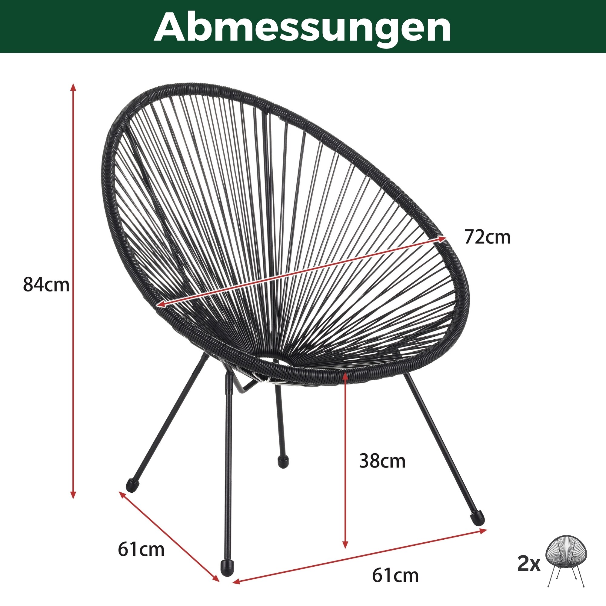 Albatros Acapulco Stuhl 2er Set schwarz – Gartenstuhl oder Balkon-Sessel im Ikonischen Design – Ergonomisch & bis 120 kg belastbar - Lounge Sessel Outdoor oder Indoor, Relaxsessel