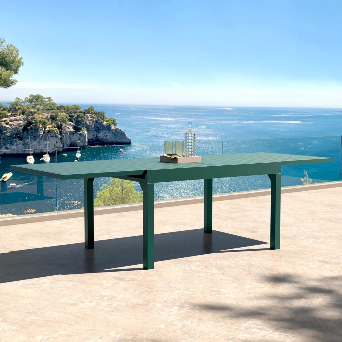 Table de jardin extensible aluminium 10 places (135/270 x 90 cm) Murano Bleu pétrole