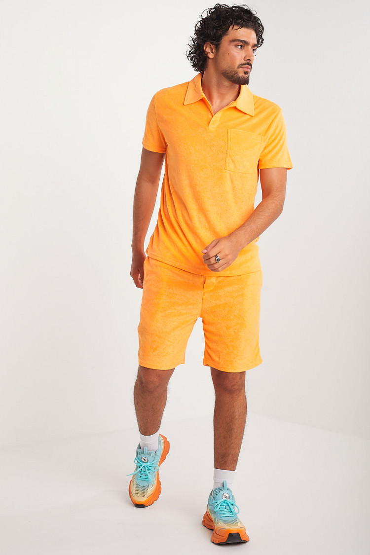 Ensemble 2 pièces polo + short orange en velours