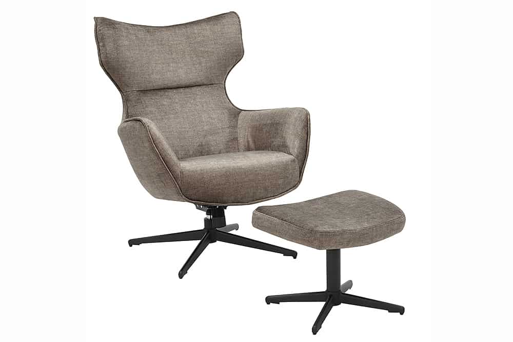 Design Hocker VOGUE 45cm taupe Samt drehbar schwarze Metallbeine Fußhocker